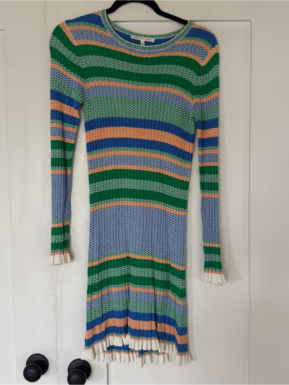 Endless Rose Green Blue Orange Striped Midi Dress